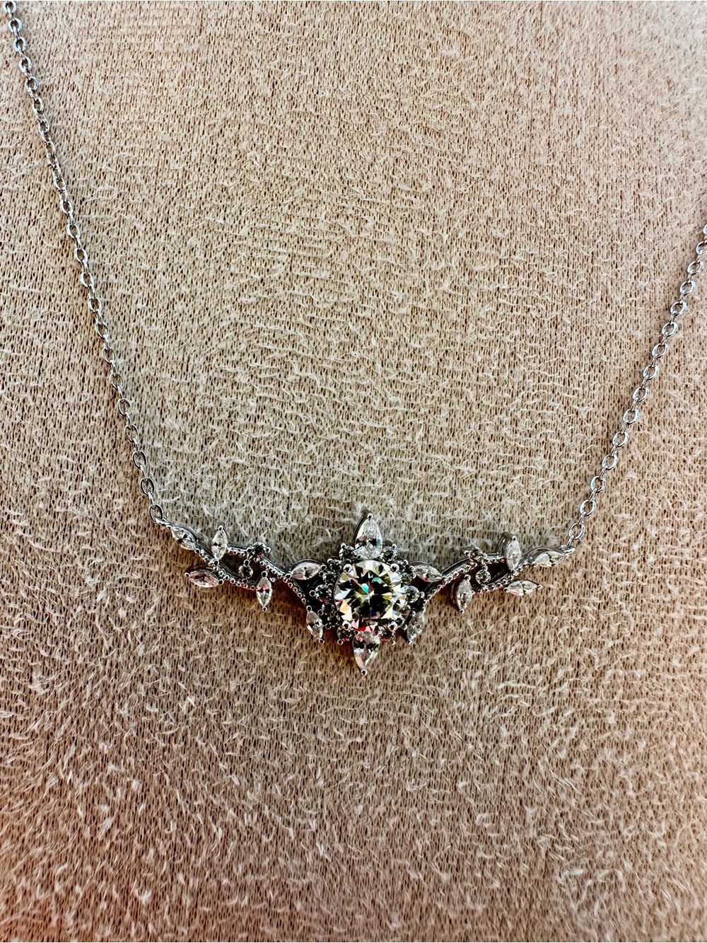 Silver Moissanite Flower Vine Necklace